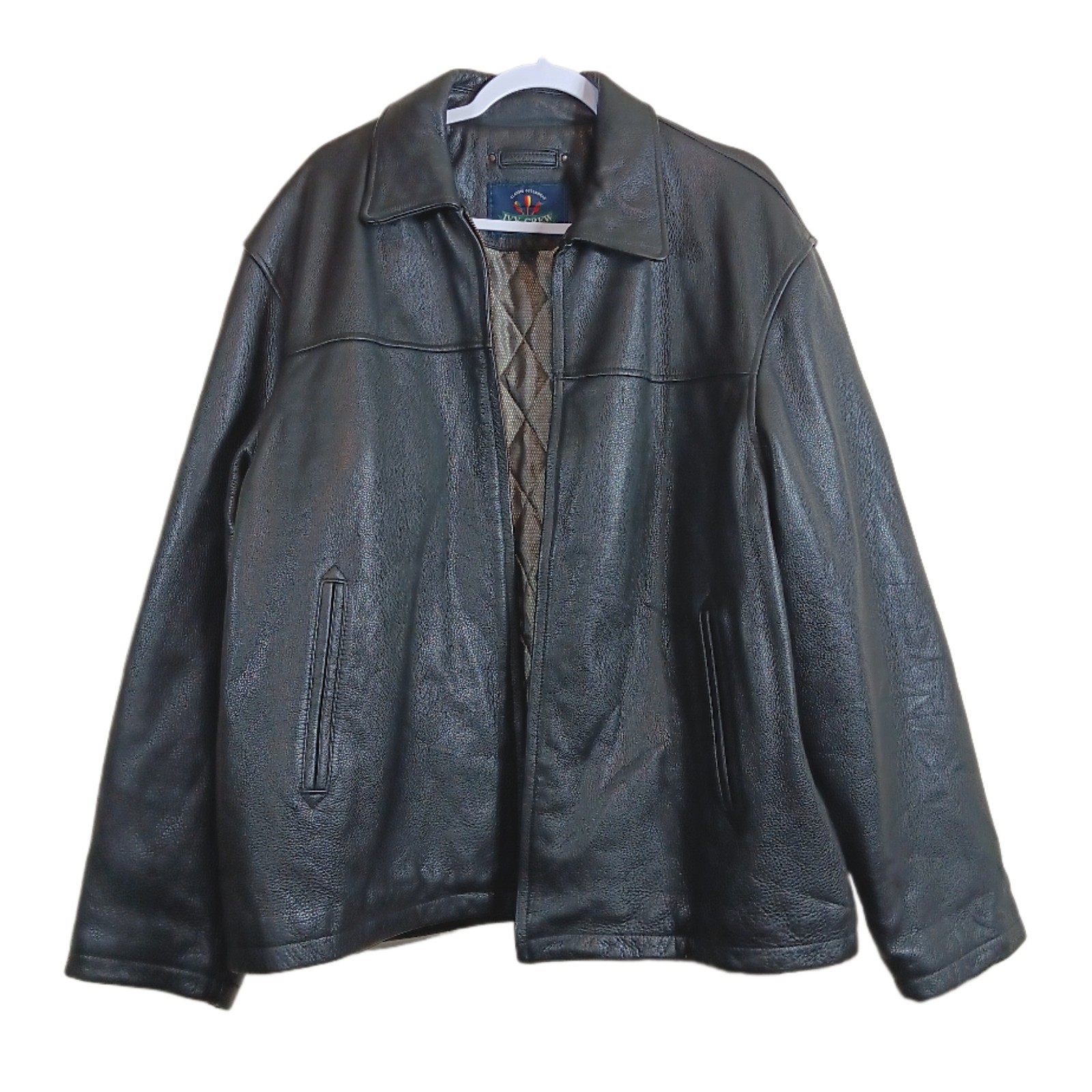 Ivy Crew Leather Bomber Jacket Mens L Black Classic Preppy Quilted Zip Vtg 90s