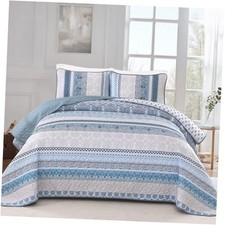 Boho Quilt Set Size, Blue Bohemian 3 Pieces Quilt Sets, King Dark Blue