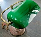 VINTAGE EMERALITE BANKERS DESK LAMP GREEN GLASS SHADE LIBRARY LIGHT BRASS 14"!!!
