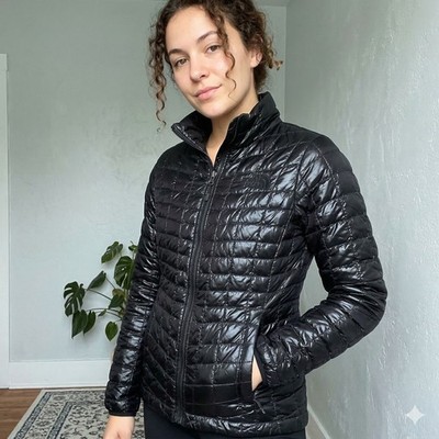 The North Face Thermoball Jacket Womens Small Black Quilted Puffer Full Zip