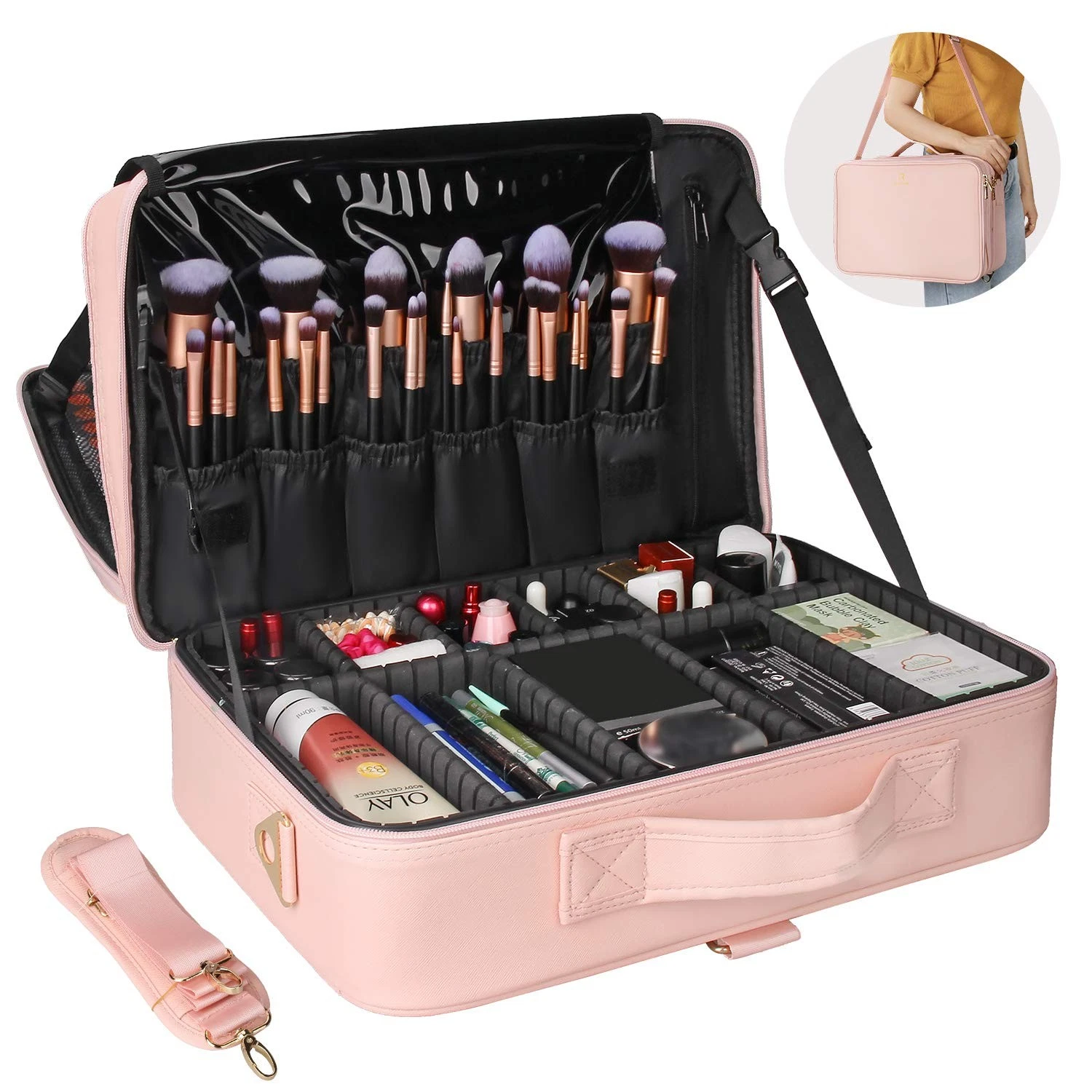Relavel Travel Makeup Train Case Cosmetic Case Organizer Portable Artist Stor...