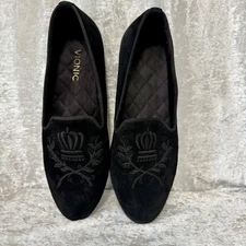 Vionic Romi Black Suede Crown Crest Loafer Flats Womens Sz-9.5 Cushioned Insole