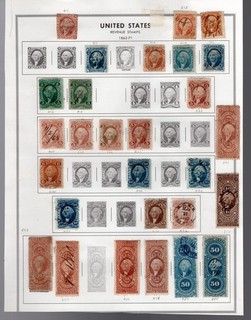 One page first issue U.S. Revenue stamps 1862 71: 28 diff. some with hi cat valu