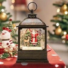 Christmas Snow Globe Lantern with Santa and Reindeer 8 Music Songs 6H Timer Wa