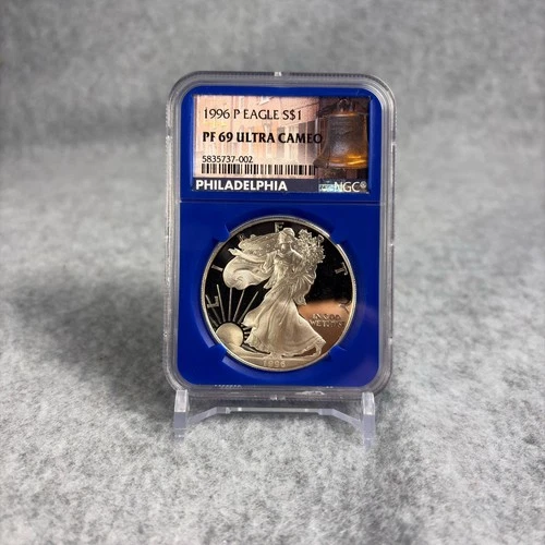 1996-P Proof American Silver Eagle NGC PF69 Ultra Cameo Blue Core Holder Label