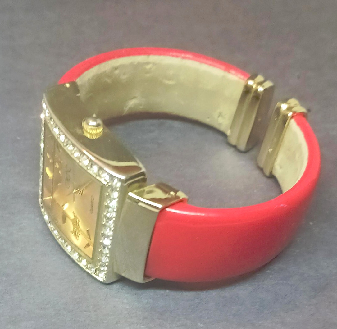 Cache Red Bangle Rhinestone Watch - New Battery -… - image 6