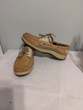 SPERRY Top Sider  Billfish 3 Eye Boat Shoe TAN/BEIGE Men's 10W Good Condition 