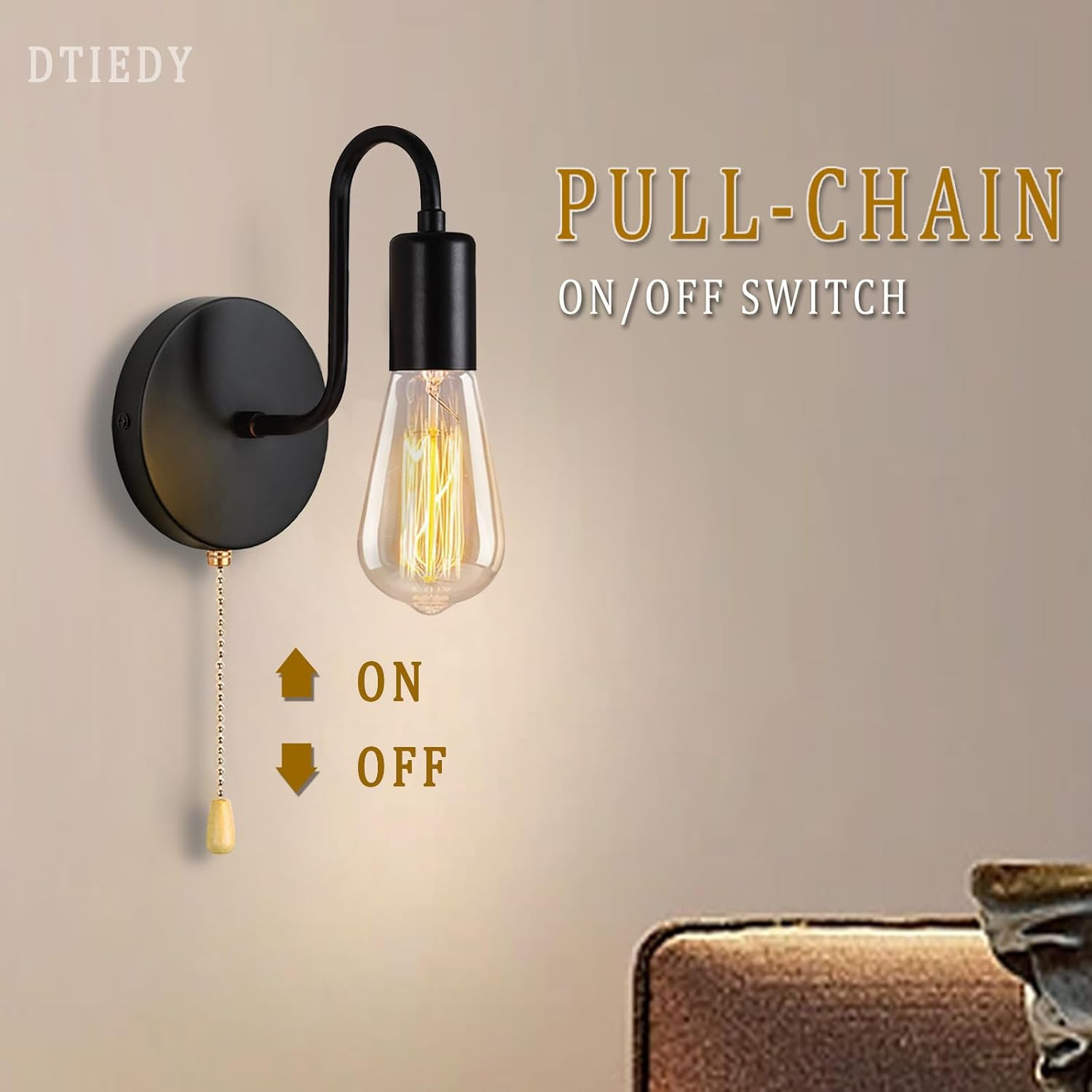 Pull Chain Wall Light Fixture 1-Light Wall Sconce with on off Switch Hardwired B