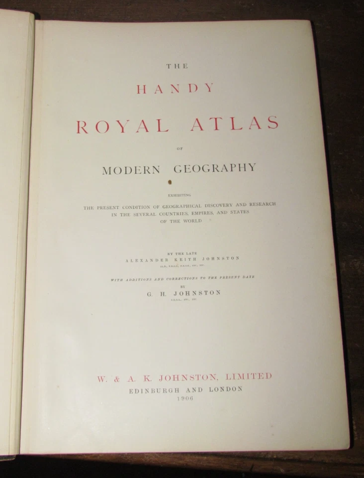 1906 HANDY ROYAL ATLAS OF MODERN GEOGRAPHY by JOHNSTON 52 COLOUR MAPS ASIA USA - Image 3 of 4