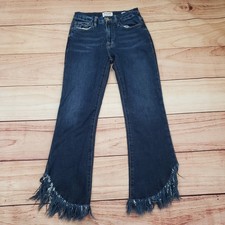 FRAME Jeans Womens 25 Blue Le Crop Mini Boot Jeans Dark Wash Frayed Hem Denim