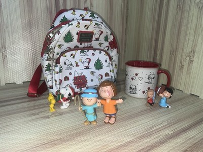 Lot Loungefly Mini Backpack PEANUTS Snoopy & Large 21oz Coffee Cup & Characters