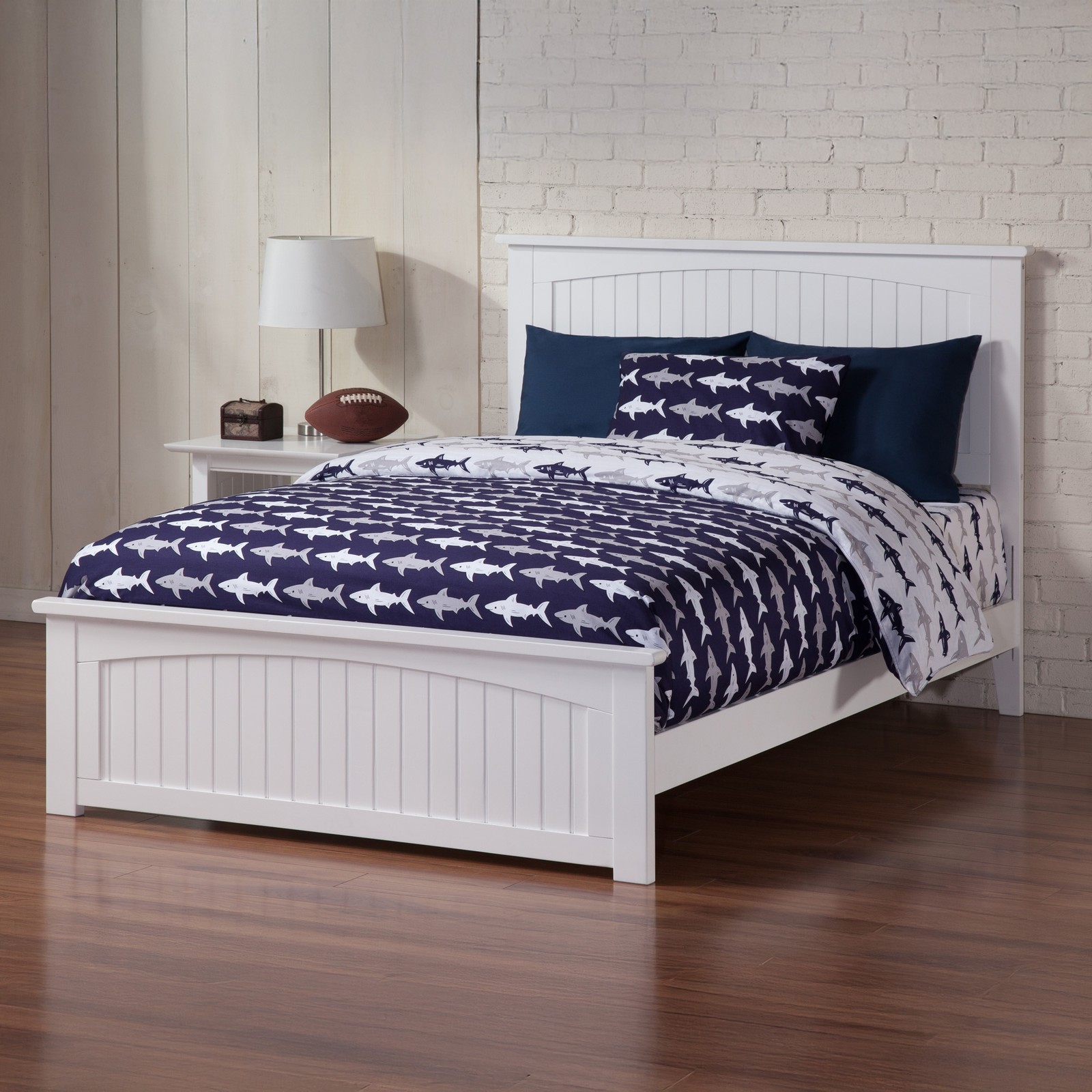 AFI Nantucket Full Solid Wood Foundation Bed with USB Charging Station in White