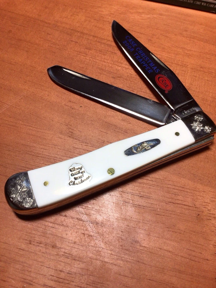 "Cuchillo Case 2008 blanco Christmas Trapper doble hoja 7,5"" nuevo con caja" Foto 3 de 4