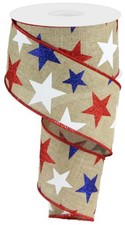 2.5 Light Beige Glittered Stars Wired Edge Ribbon, 10 Yards, Craft, Decor