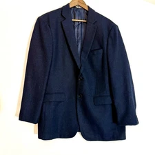 Men’s Navy Herringbone Wool Blend Blazer Sport Coat Paul Jones Sz L