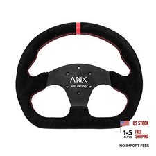 D-Shaped Racing Steering Wheel, 12.8"/325mm Suede Leather Black- Red stitch