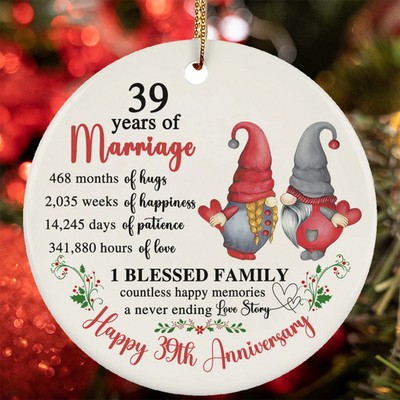 39 Years Of Marriage Ornament Happy 39th Anniversary Gnome Couple Christmas Gift