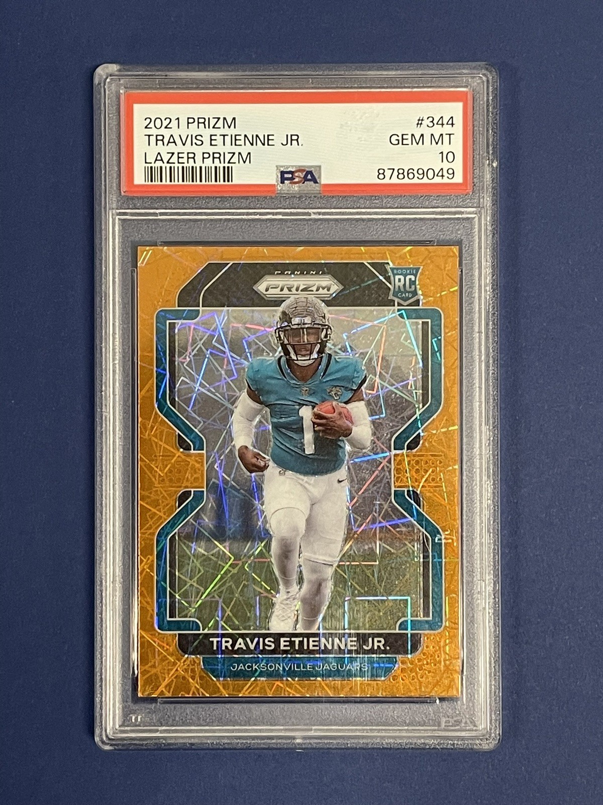2021 Panini Prizm Travis Etienne Jr. #344 Orange Lazer Prizm RC PSA 10 Jaguars