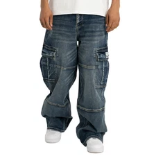 Pro Club Men's Heavyweight Baggy Fit Denim Cargo Pant (INSEAM 31.5)