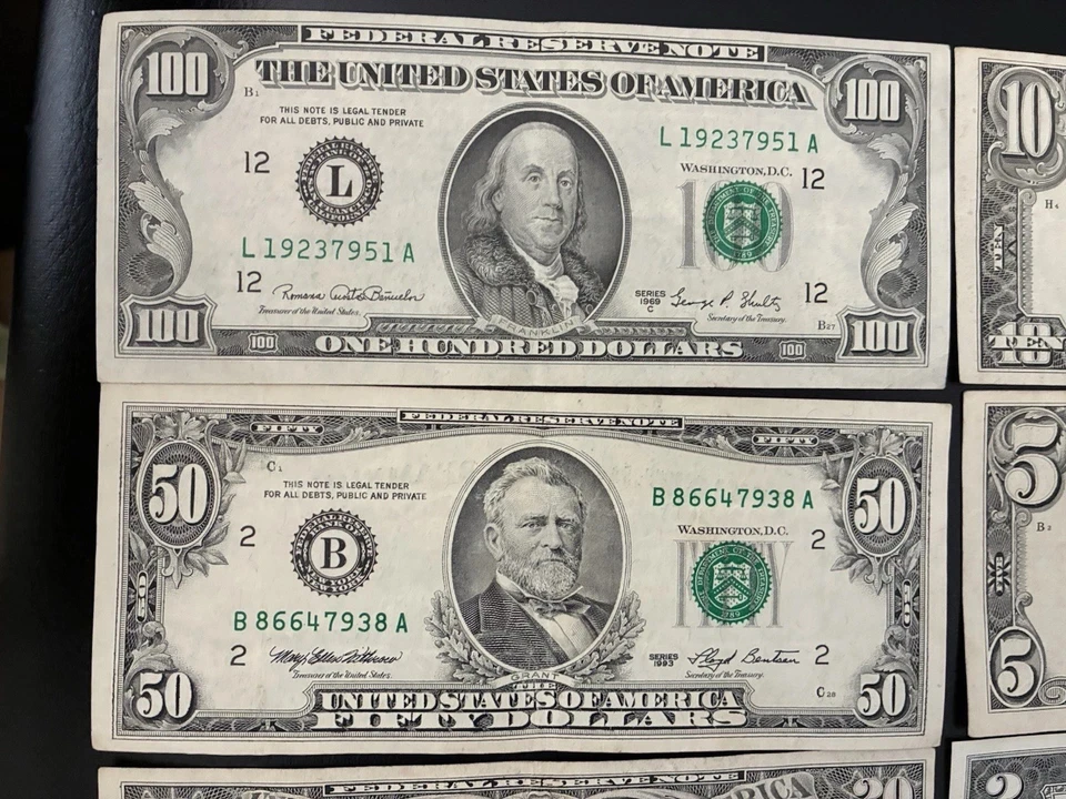 1969 $100 w/ $50 / $20 / $10 / $5 & $2 DOLLAR OLD STYLE SMALL FACE BILLS SHARP - Image 3 of 4