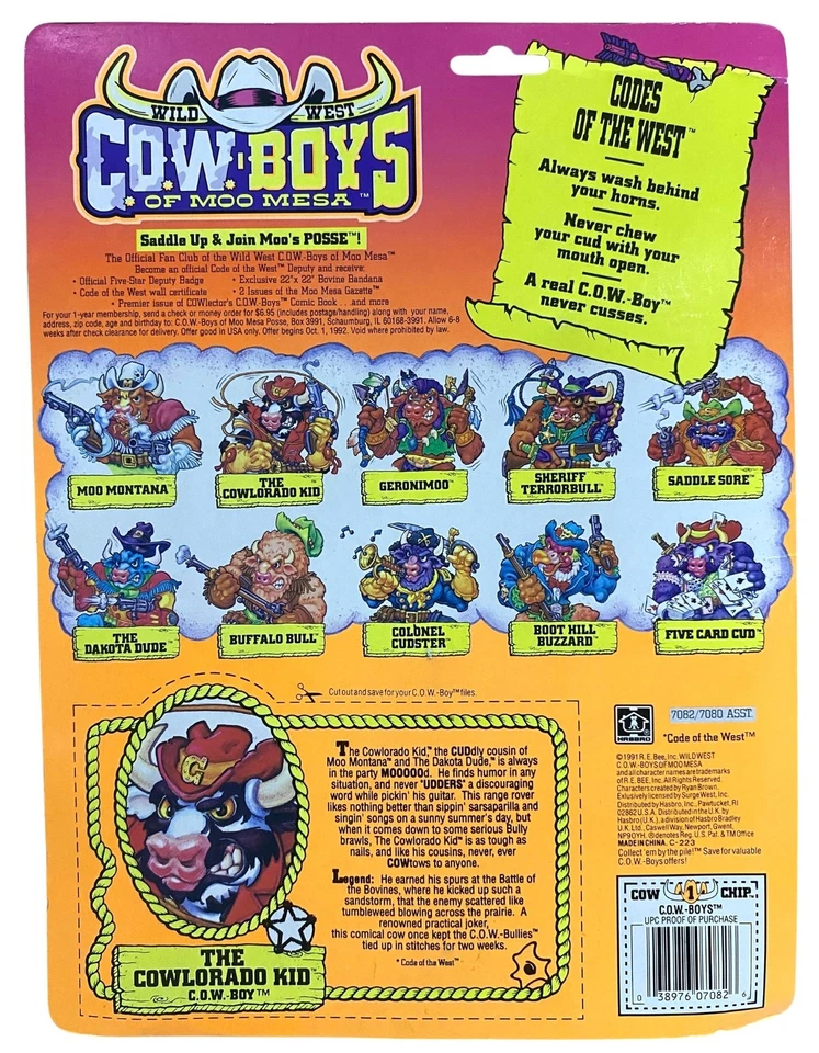 Экшн-фигурка Wild West Cowboys of Moo Mesa Cowlorado Kid 1991 НОВАЯ C.O.W.Boys - Изображение 2 из 4