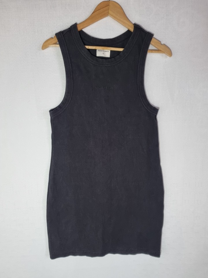ABRAND JEANS Black Mini Bodycon Dress Size XL Embroidered Logo Ribbed