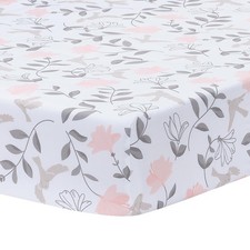 Petals White/Pink/Gray Floral 100 Cotton Fitted Crib/Toddler Sheet