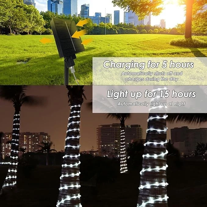 164FT Solar Rope Lights Outdoor Fairy Lights Waterproof For Garden Pool Decor UK - Image 4 of 4
