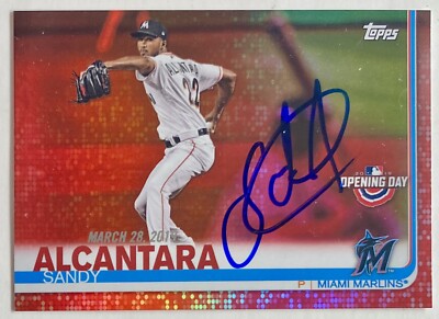 SANDY ALCANTARA SIGNED IP 2019 TOPPS OPENING DAY RED FOIL #17 SP