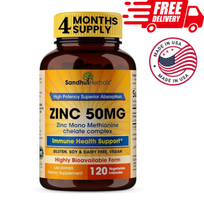 Zinc 50mg, High Potency 120 Vegetarian Capsules, Immune Support, Skin Health