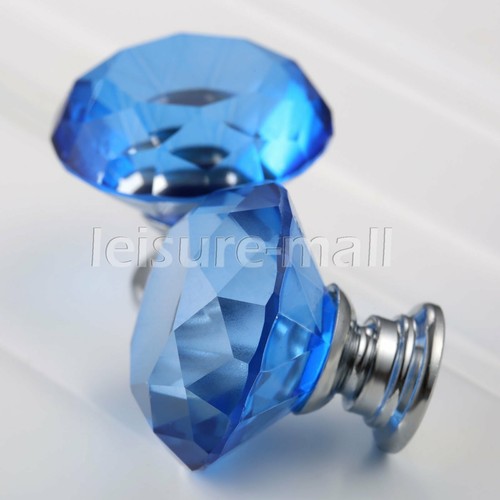 Clear Blue Crystal Glass Cabinet Knob Furniture Drawer Pull Door Handle Hardware - Picture 4 of 11