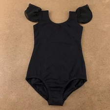 STELLE Girl's US Size 6 Black Ruffle Short Sleeve Dance Leotard NWT