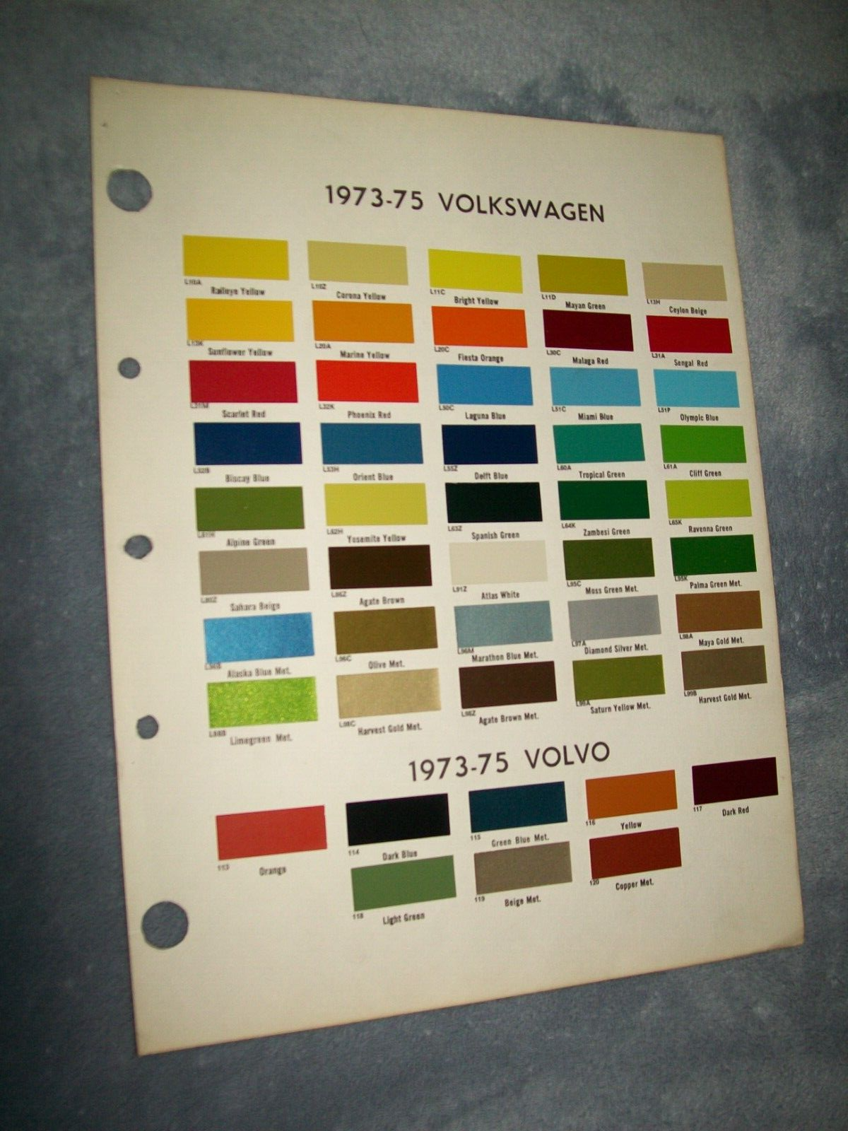 1973 1974 1975 VW Volkswagen bug bus Thing & Volvo car Canadian Paint Chips set