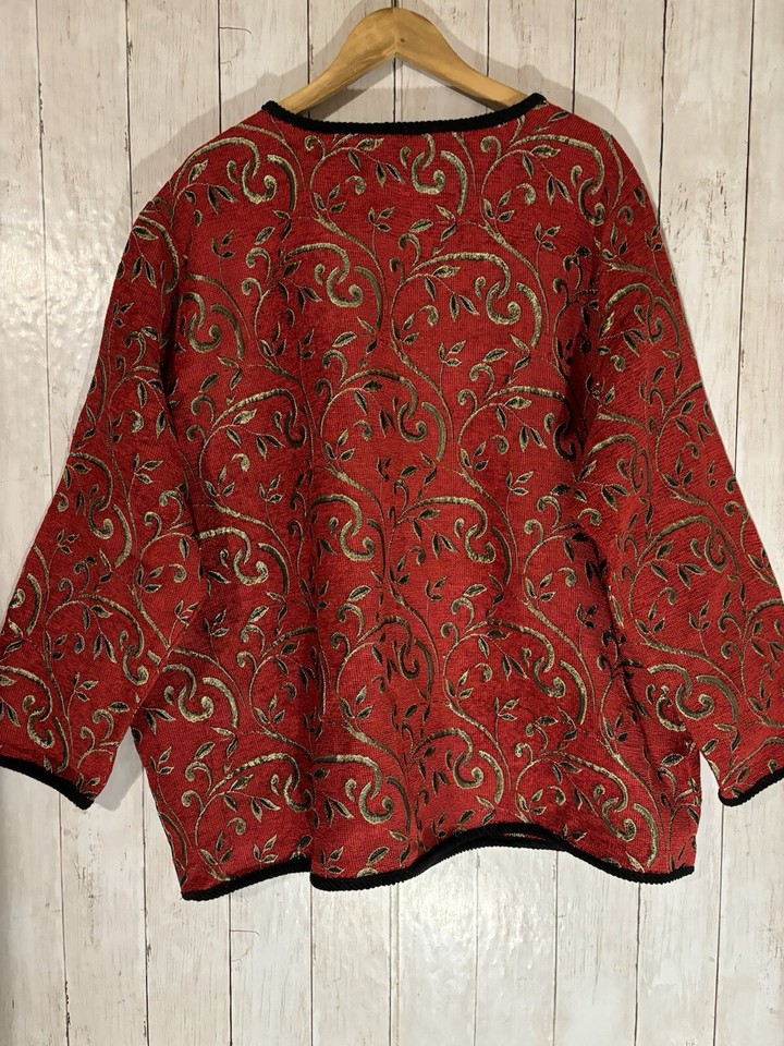 Vtg Ulla Popken Jacket 24/26 Red Gold Multi Texture Tapestry Wearable