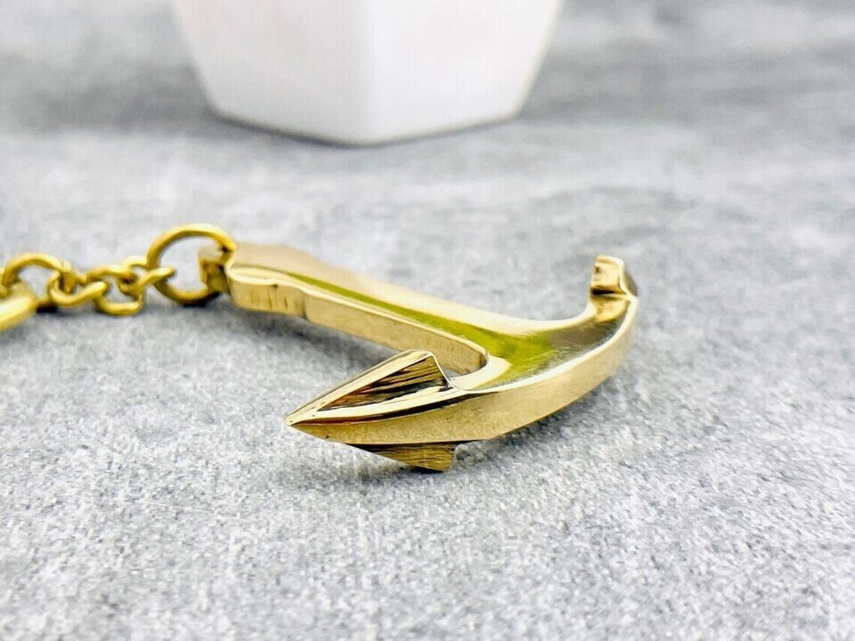 Antico Portachiavi Ottone Ancora Vintage Solido Ciondolo Da - Foto 11