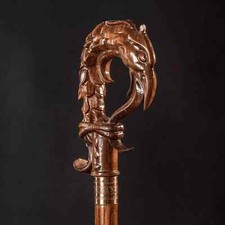 Hand craved phoenix bird handle wooden walking cane walking stick best gift A1