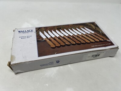 10 Beefy Wallace Silversmiths Wood Wooden Handle Steak Knives