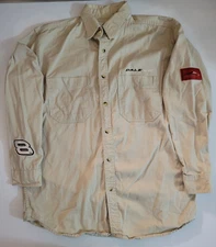 Dale Earnhardt Jr. Button Shirt Mens Medium Beige #8 Racecar Driving NASCAR