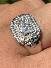 Mens Real 925 Silver Ring Fully Iced Baguette CZ Flooded Hip Hop