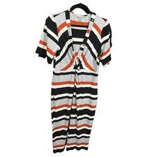 ASOS | Stripe Ribbed Twist Front Midi Dress with Button Detail Size 12