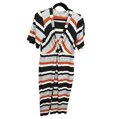 ASOS | Stripe Ribbed Twist Front Midi Dress with Button Detail Size 12 |  eBay