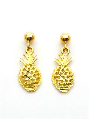 14K massiver Gelbgold Hawaii Ananas Ohrhänger Länge: 14 mm E354-30