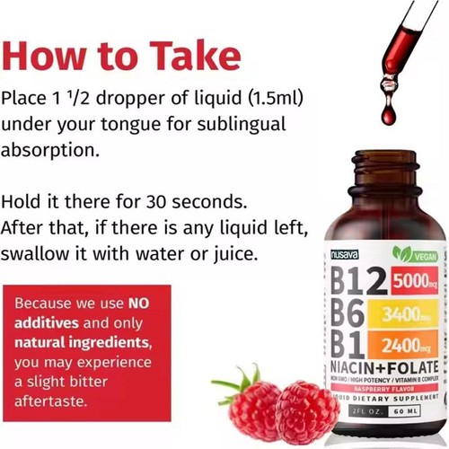1Pc Nusava Vitamin B12 B6 Liquid Drops, B12 Sublingual B Complex - B12 50~ - Picture 10 of 11