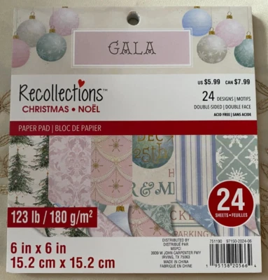 CHRISTMAS GALA 6X6 SCRAPBOOK CARDSTOCK PAPER PAD 24 SHEET LOT ~ RECOLLECTIONS