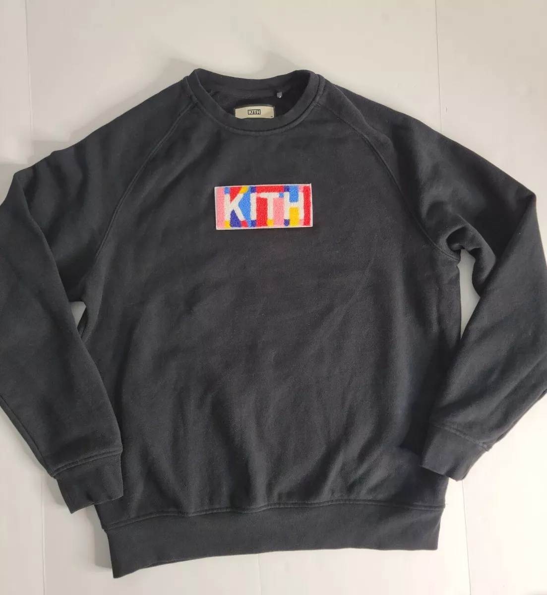 KITH Sweater Mens Medium GEO COLOR BOX LOGO CREWNECK Sweatshirt Black