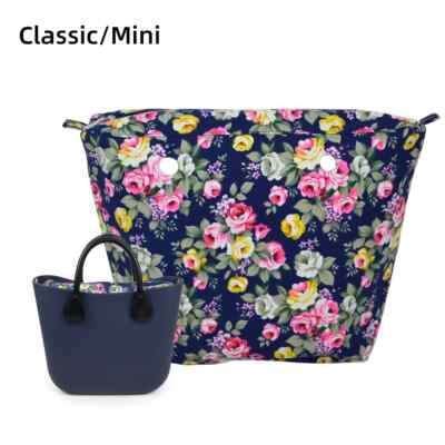 Canvas Floral O bag Inner Lining Insert Zipper Pocket for Classic Mini Obag