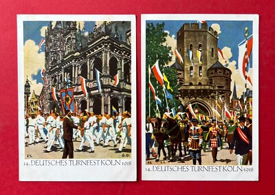 2 x occasion postcard Cologne 1928 14. German Gymnastics Festival (139119