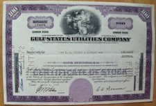 Gulf States Utilities Stock certificate 100 Shares  dated 1950's-1960's