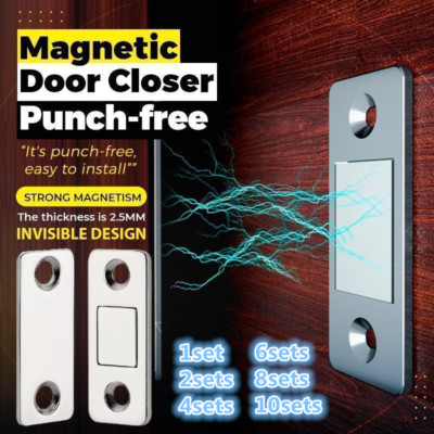1-10 Sets Punch-free Magnetic Door Closer Ultra thin invisible Sliding Suction 