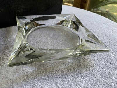 VTG Ashtray MCM Atomic Star Clear Glass Cigarette Heavy Square 8-Inch NO Chips